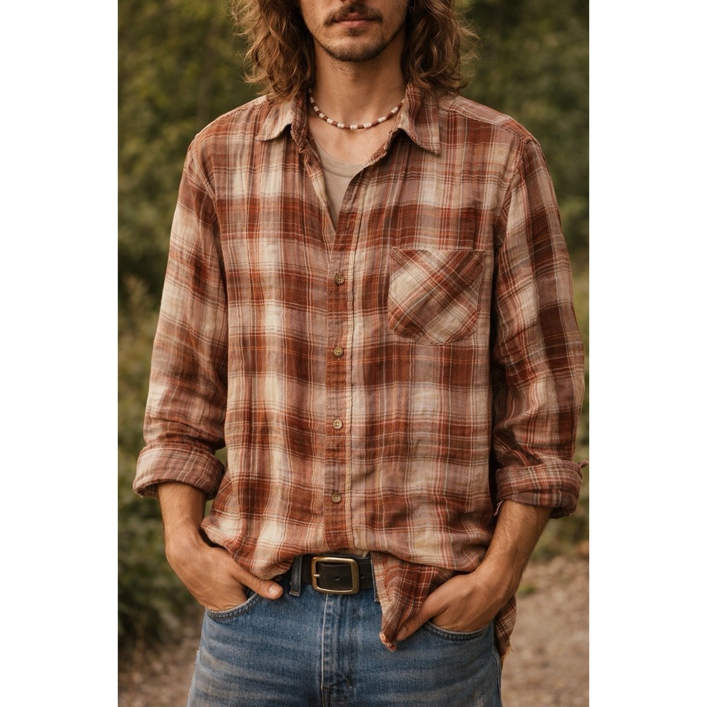 Vintage Mark II Plaid Shirt Small Brown‎ Cream Thin Grunge Western Indie